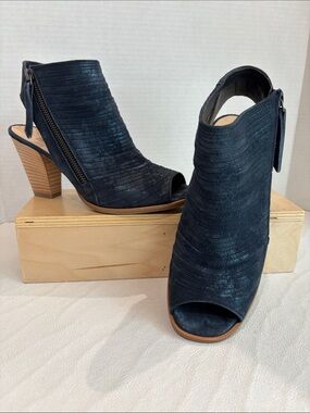 Paul Green Black Open-Toe Stacked Heel Booties